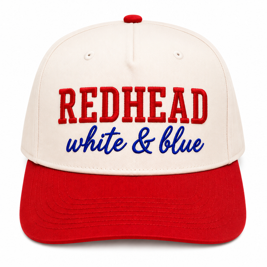 Redhead, White and Blue Snapback
